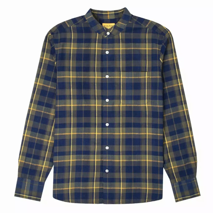 Clothing * | No.19 Band Collar Shirt Green / Navy / Yellow Green / Navy / Yellow