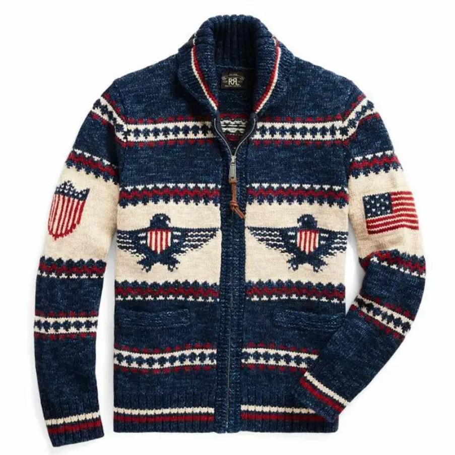 Clothing * | Logo Cotton-Blend Full-Zip Cardigan Indigo Cream Multi Indigo Cream Multi