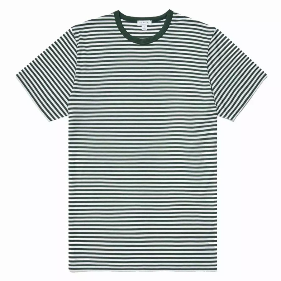 Clothing * | Classic Crew Neck English Stripe T-Shirt Deep Green / White Deep Green / White