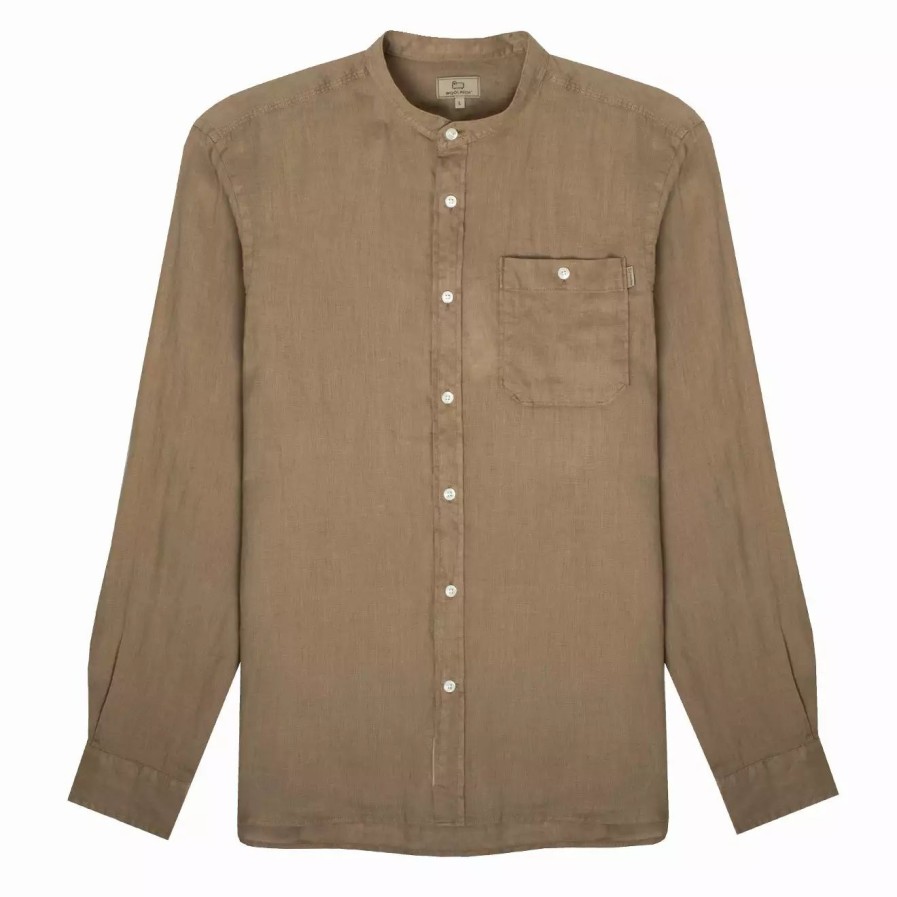 Clothing * | Band Collar Linen Shirt Branch Branch