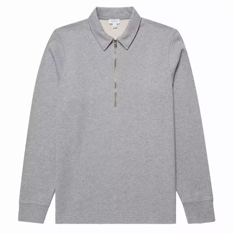 Clothing * | Zip Polo Sweatshirt Grey Melange Grey Melange